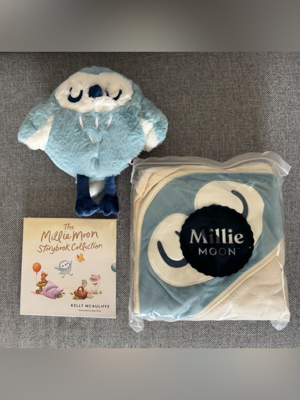 Millie Moon Blue Owl Plush & Hooded Towel Set with storybook collection